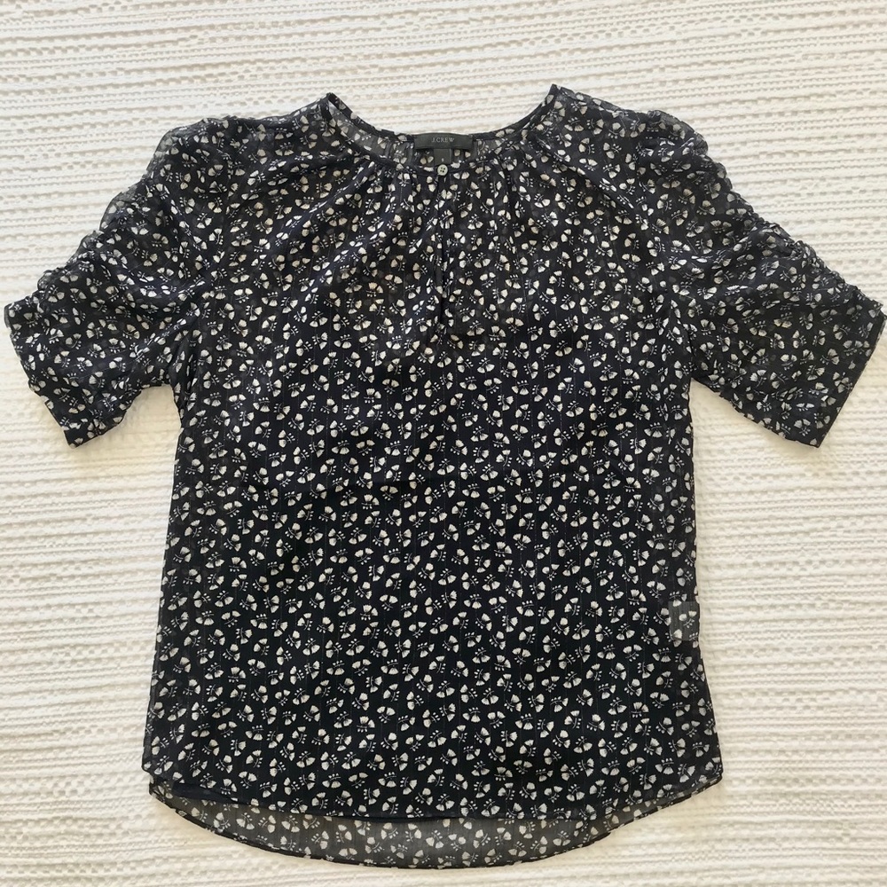 J. Crew Ruched-Sleeve Sparkle Floral Top sz Small
